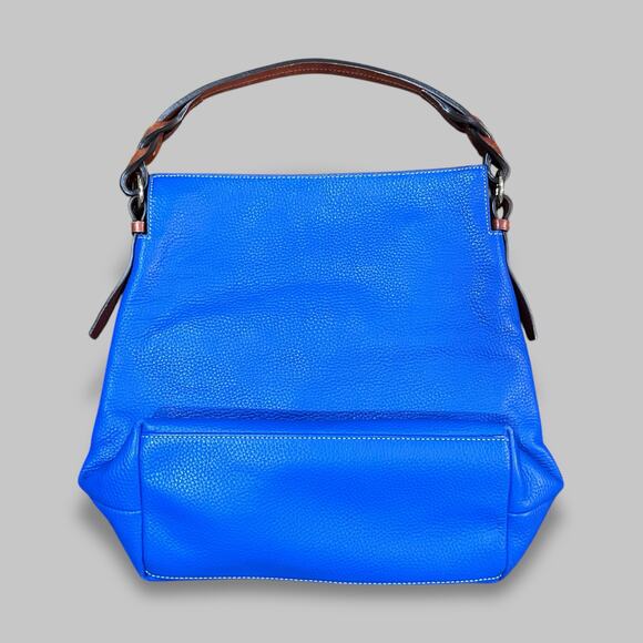 Dooney & Bourke Pebble Leather Hobo Bag – Electric Blue with Brown Tassel Strap - Picture 2 of 5